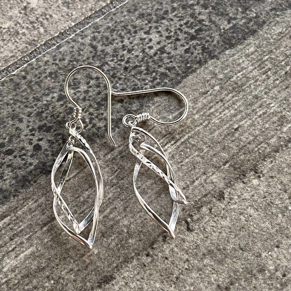925 MA Thailand Sterling Silver Earrings Dangles Drops Art Deco Textured VTG